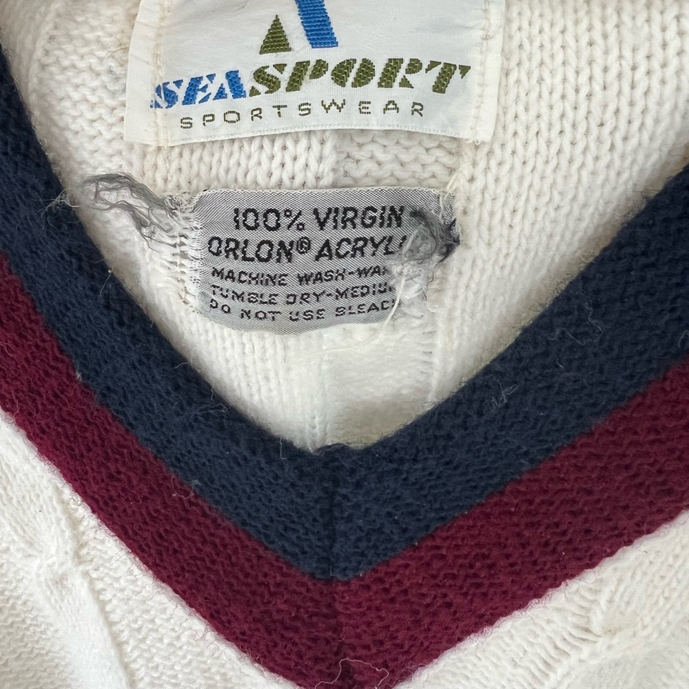 Men’s Medium Cream Cable Knit Sweater Seasport Sportswear - Picture 6 of 12